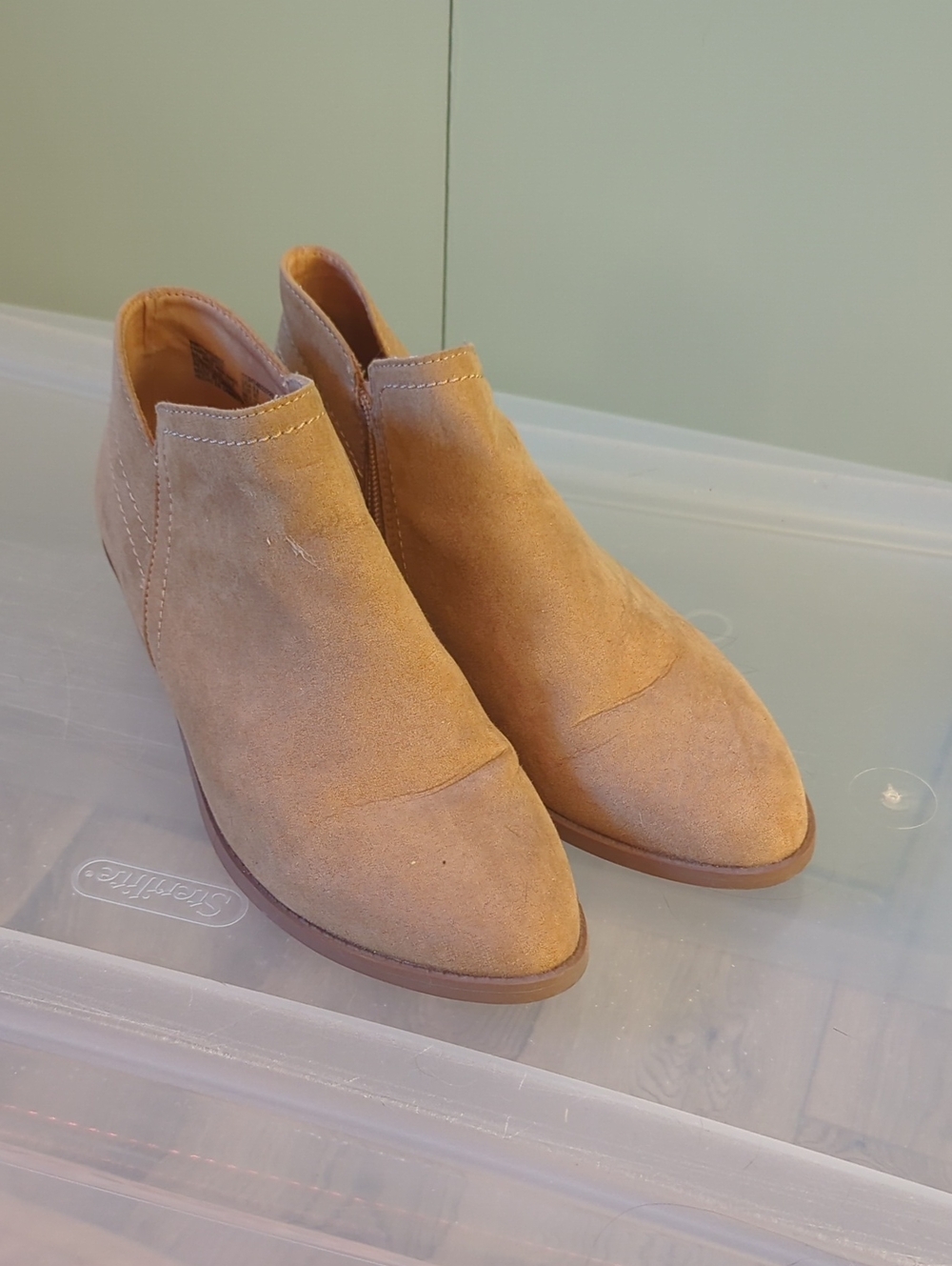 Time and Tru Suede Pointed Ankle Booties in Tan